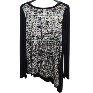 Karen Kane Tunic Top Womens Large Black Multicolor Long Sleeve Hi/Lo Hem Casual